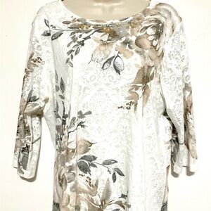 Alfred Dunner Cream Floral Boatneck Long-Sleeve Top